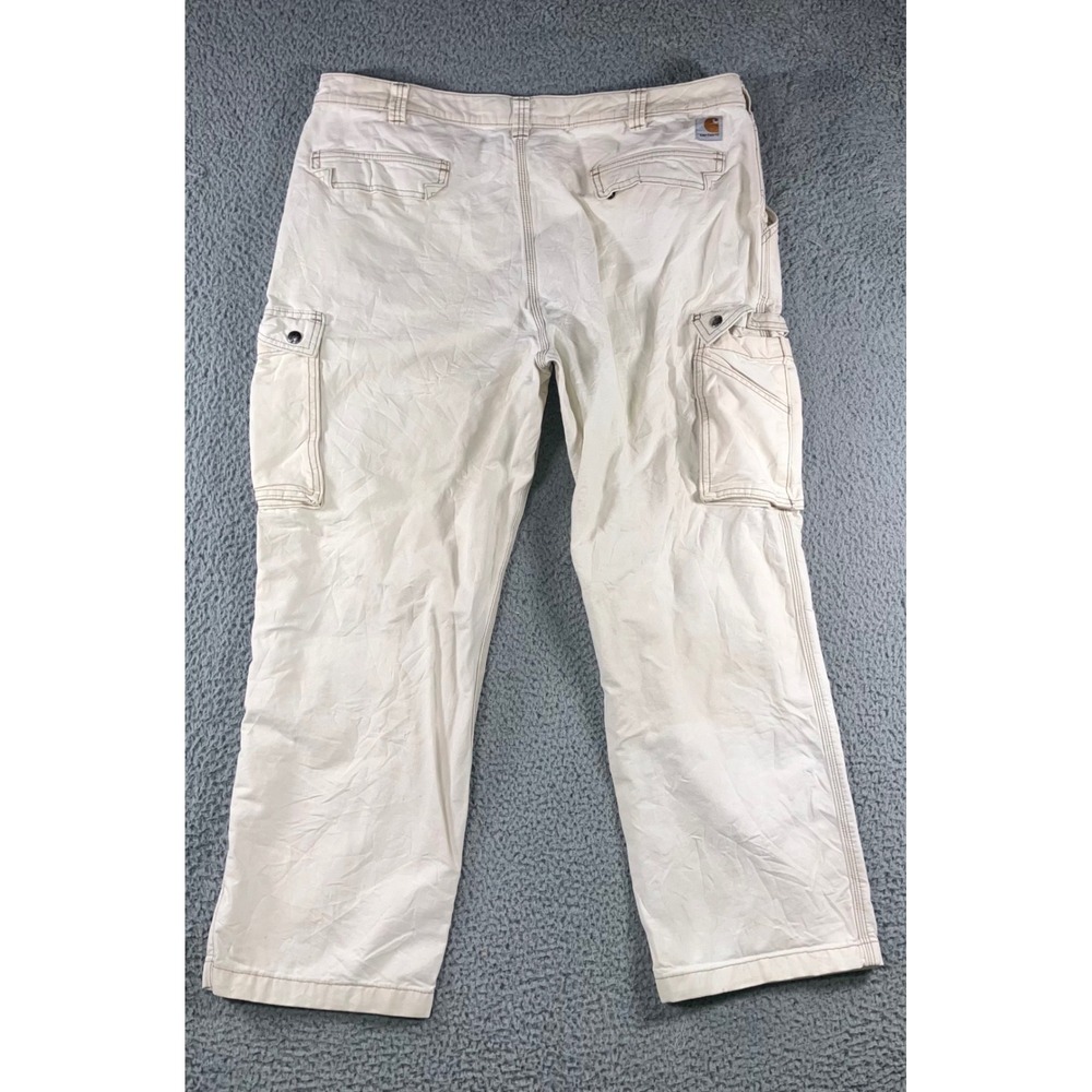 Carhartt Cargo Pants Men 42x30 Relaxed Fit Cream Work Grunge Thrashed Fit 40x29 - Picture 2 of 16